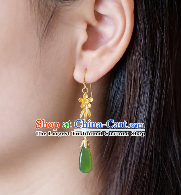 China Traditional Ming Dynasty Jade Earrings Ancient Court Lady Gilding Plum Ear Jewelry