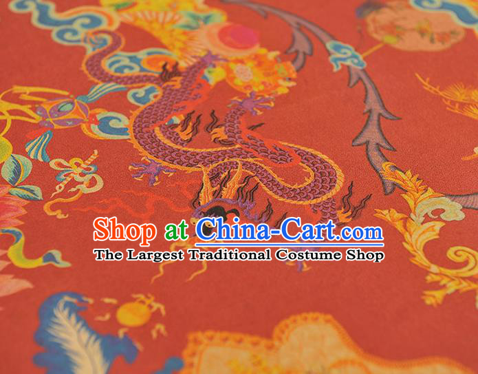 Top Grade Craquelure Fabric Chinese Traditional Dragon Lotus Pattern Silk Drapery Cheongsam Red Gambiered Guangdong Gauze