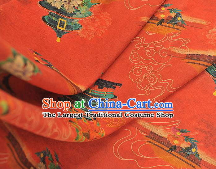 Top Grade Silk Fabric Chinese Cheongsam Red Gambiered Guangdong Gauze Traditional Heaven Temple Pattern Silk Drapery