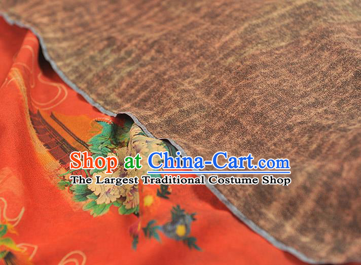 Top Grade Silk Fabric Chinese Cheongsam Red Gambiered Guangdong Gauze Traditional Heaven Temple Pattern Silk Drapery