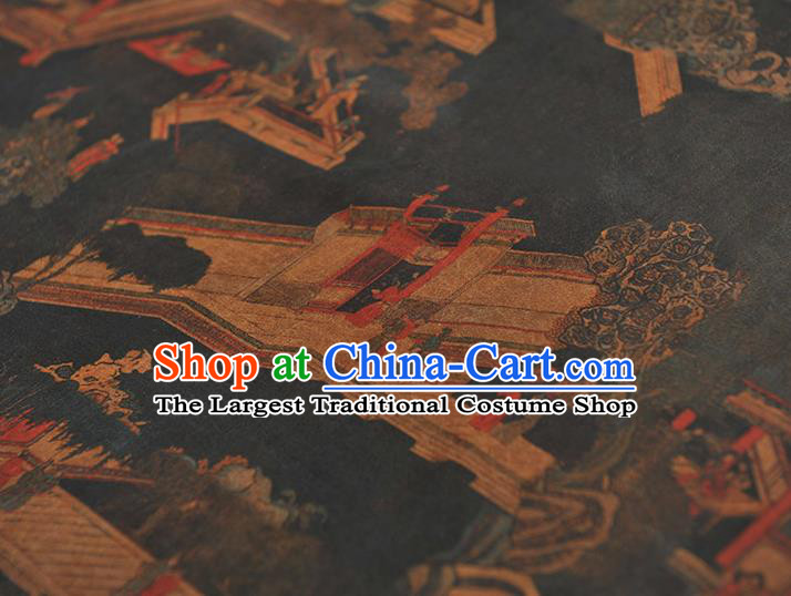 Top Chinese Cheongsam Black Gambiered Guangdong Gauze Fabric Traditional Winding Corridor Pattern Silk Drapery