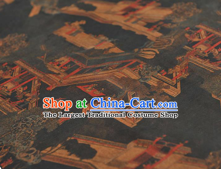 Top Chinese Cheongsam Black Gambiered Guangdong Gauze Fabric Traditional Winding Corridor Pattern Silk Drapery
