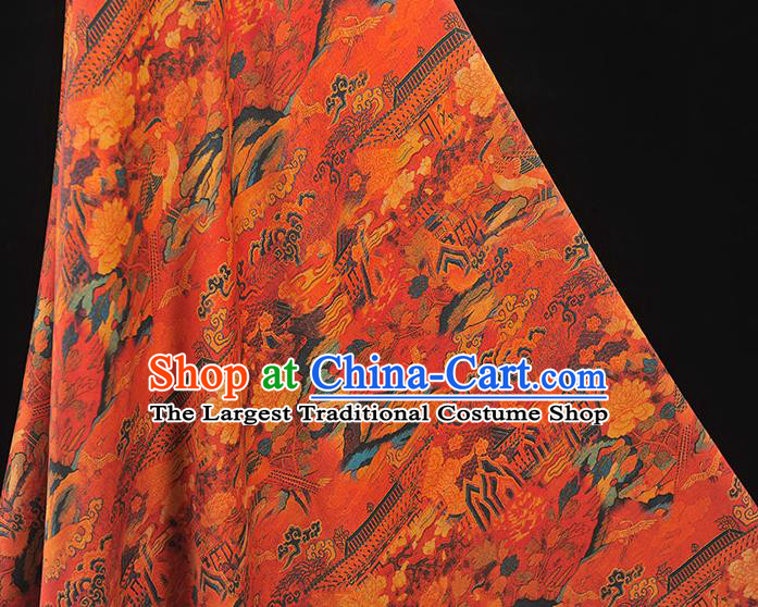 Top Red Satin Fabric Chinese Traditional Court Begonia Pattern Silk Drapery Cheongsam Gambiered Guangdong Gauze