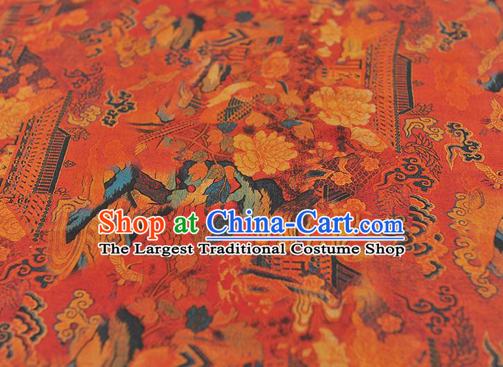 Top Red Satin Fabric Chinese Traditional Court Begonia Pattern Silk Drapery Cheongsam Gambiered Guangdong Gauze