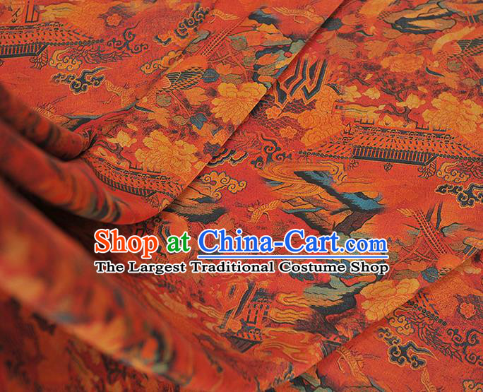 Top Red Satin Fabric Chinese Traditional Court Begonia Pattern Silk Drapery Cheongsam Gambiered Guangdong Gauze