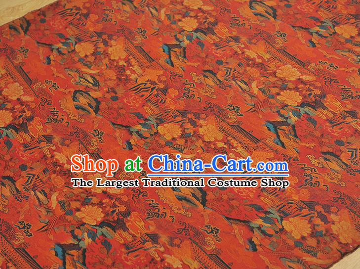 Top Red Satin Fabric Chinese Traditional Court Begonia Pattern Silk Drapery Cheongsam Gambiered Guangdong Gauze
