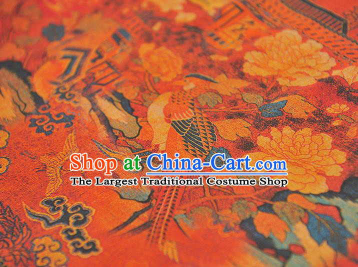 Top Red Satin Fabric Chinese Traditional Court Begonia Pattern Silk Drapery Cheongsam Gambiered Guangdong Gauze