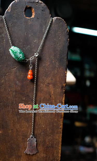 Handmade China National Women Silver Jewelry Red Agate Gourd Accessories Traditional Jade Pray Wheel Necklace Pendant