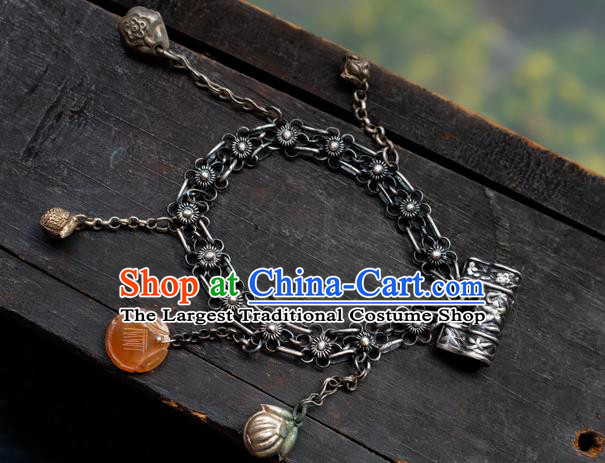 Chinese Traditional Plum Blossom Jewelry Handmade Silver Lock Bracelet Accessories
