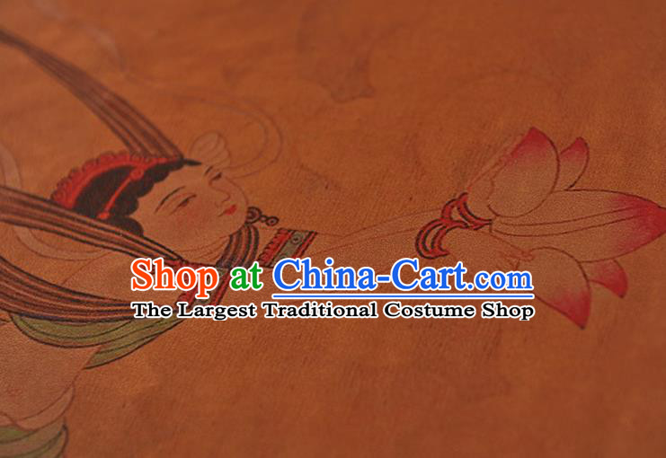 China Cheongsam Cloth Traditional Lotus Goddess Pattern Silk Fabric Classical Gambiered Guangdong Gauze