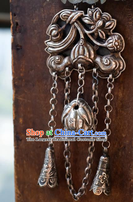 Handmade China Jade Lotus Accessories Traditional Silver Carving Necklace Pendant National Women Jewelry