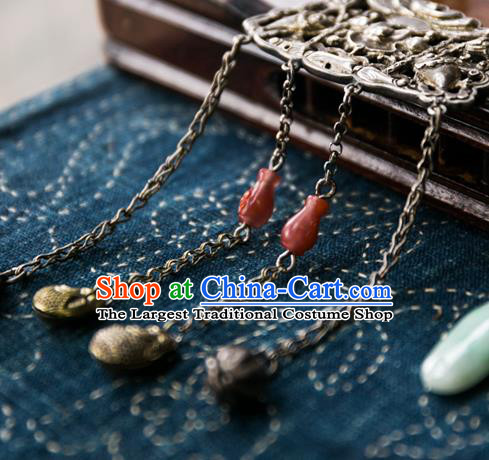 Handmade China Silver Carving Bat Accessories Traditional Necklace Pendant National Women Jade Ring Jewelry