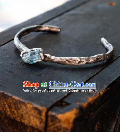 Chinese Traditional Aquamarine Jewelry Handmade Silver Bracelet Accessories