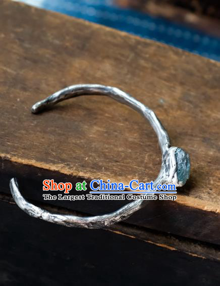 Chinese Traditional Aquamarine Jewelry Handmade Silver Bracelet Accessories