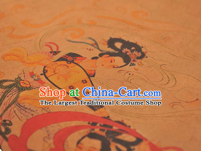 China Classical Gambiered Guangdong Gauze Cheongsam Cloth Traditional Lute Goddess Pattern Silk Fabric