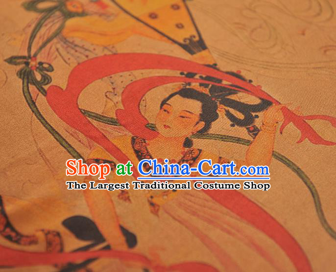 China Classical Gambiered Guangdong Gauze Cheongsam Cloth Traditional Lute Goddess Pattern Silk Fabric