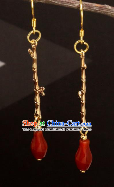 Handmade Chinese Traditional Golden Bamboo Ear Accessories National Hanfu Earrings
