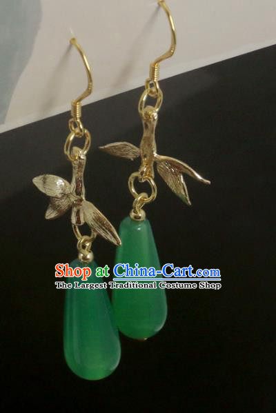 Handmade Chinese National Hanfu Green Earrings Traditional Ear Accessories