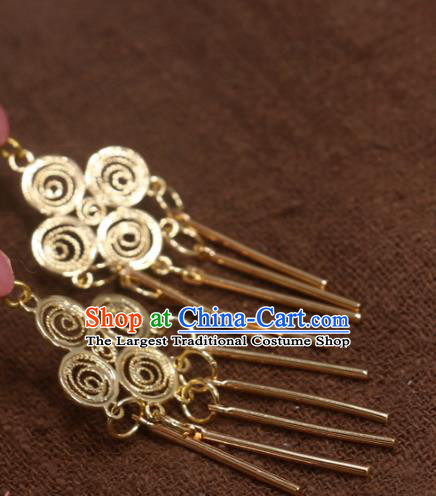Handmade Chinese Traditional Cheongsam Classical Ear Accessories National Wedding Bride Golden Earrings