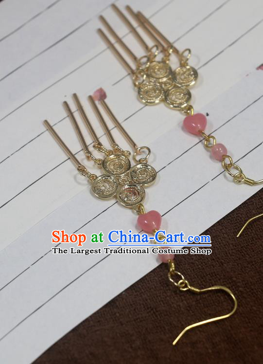 Handmade Chinese Traditional Cheongsam Classical Ear Accessories National Wedding Bride Golden Earrings