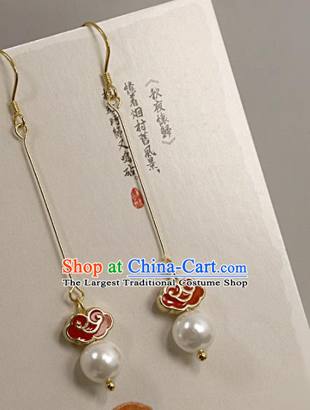 Handmade Chinese National Enamel Red Cloud Earrings Traditional Cheongsam Classical Ear Accessories