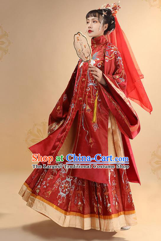 China Ancient Bride Wedding Red Hanfu Dress Traditional Ming Dynasty Royal Princess Historical Clothing for Women