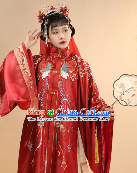China Ancient Bride Wedding Red Hanfu Dress Traditional Ming Dynasty Royal Princess Historical Clothing for Women