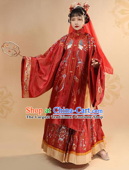 China Ancient Bride Wedding Red Hanfu Dress Traditional Ming Dynasty Royal Princess Historical Clothing for Women