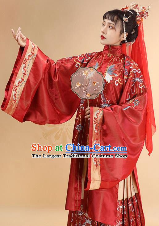 China Ancient Bride Wedding Red Hanfu Dress Traditional Ming Dynasty Royal Princess Historical Clothing for Women