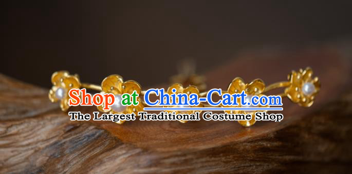 China Traditional Ming Dynasty Hanfu Pearls Hair Accessories Ancient Court Lady Hair Stick Peach Blossom Hairpin