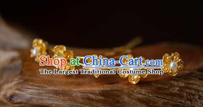China Traditional Ming Dynasty Hanfu Pearls Hair Accessories Ancient Court Lady Hair Stick Peach Blossom Hairpin