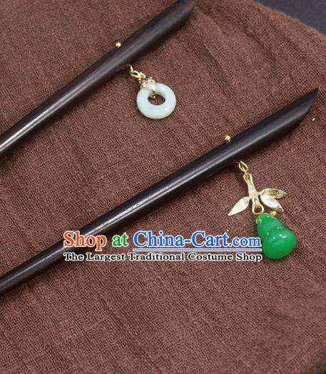 China Handmade Cheongsam Hair Accessories Ebony Hair Stick Classical Jade Gourd Hairpin for Women
