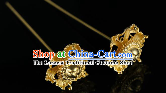 China Traditional Court Hanfu Hair Accessories Handmade Ancient Empress Hairpin Ming Dynasty Golden Hair Stick for Women