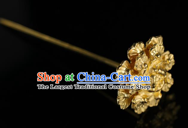 China Traditional Golden Peony Hair Accessories Handmade Ancient Empress Hairpin Ming Dynasty Hanfu Hair Stick for Women