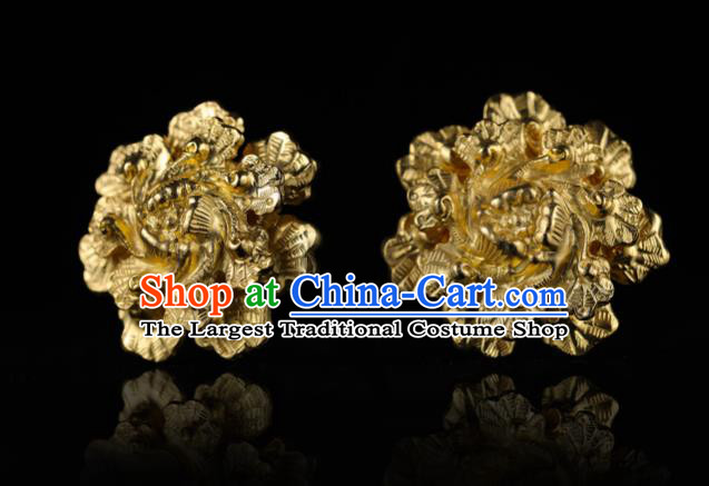 China Traditional Golden Peony Hair Accessories Handmade Ancient Empress Hairpin Ming Dynasty Hanfu Hair Stick for Women