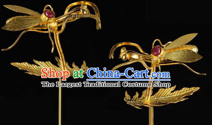 China Traditional Golden Mantis Hair Accessories Handmade Ming Dynasty Hanfu Hair Stick Ancient Empress Hairpin for Women