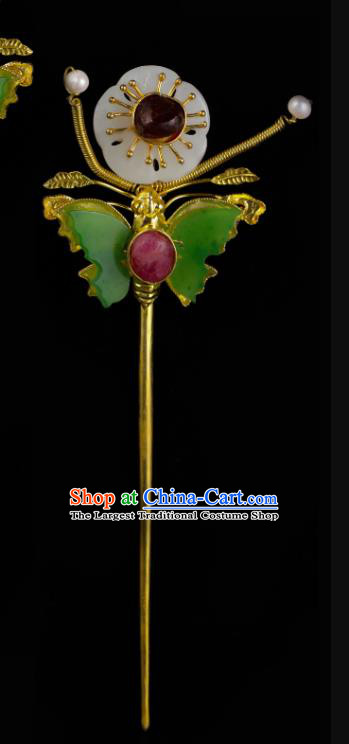 China Traditional Green Butterfly Hair Accessories Handmade Ming Dynasty Hanfu Hair Stick Ancient Empress Plum Blossom Hairpin for Women