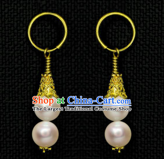 Handmade Chinese Traditional Ming Dynasty Pearls Ear Accessories Jewelry Ancient Court Empress Earrings
