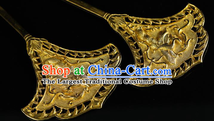 China Traditional Golden Carving Phoenix Hair Accessories Handmade Tang Dynasty Palace Hair Stick Ancient Empress Hairpin for Women