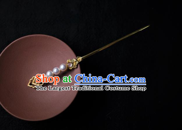 China Song Dynasty Young Beauty Song Yinzhang Hair Accessories Traditional Hanfu Ancient Court Lady Pearls Hairpin