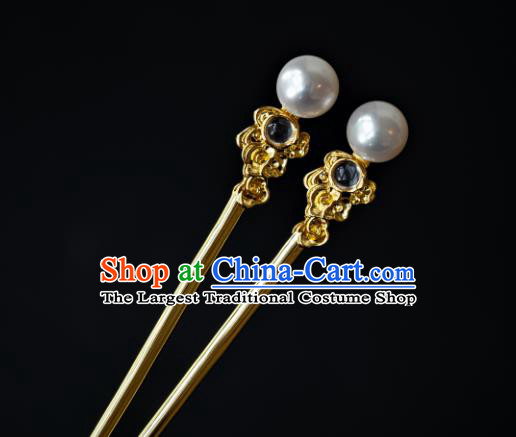 China Ancient Princess Albite Hair Stick Pearls Hairpin Traditional Tang Dynasty Court Hair Accessories