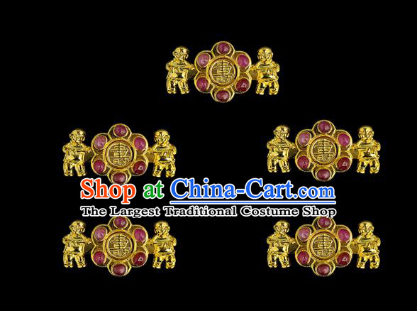 China Ming Dynasty Hanfy Jewelry Accessories Ancient Empress Golden Button for Women