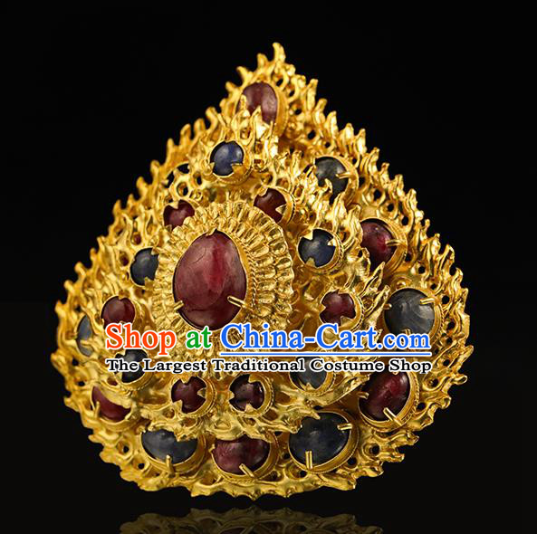 China Handmade Hair Accessories Ancient Empress Golden Gems Hairpin Traditional Ming Dynasty Flame Hair Crown for Women