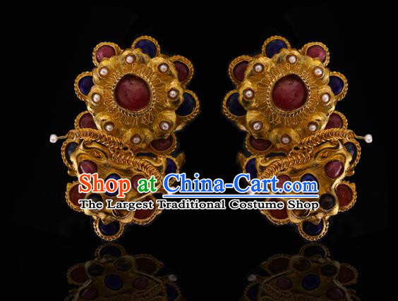 China Traditional Ming Dynasty Gems Butterfly Hairpin Handmade Hair Accessories Ancient Queen Golden Hair Sticks