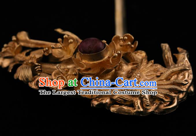 China Ancient Hanfu Golden Phoenix Hair Stick Handmade Hair Accessories Traditional Ming Dynasty Court Plum Blossom Hairpin