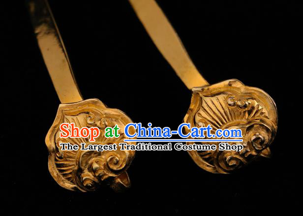 China Ancient Empress Hanfu Hair Stick Handmade Hair Accessories Traditional Ming Dynasty Court Queen Golden Cloud Hairpin