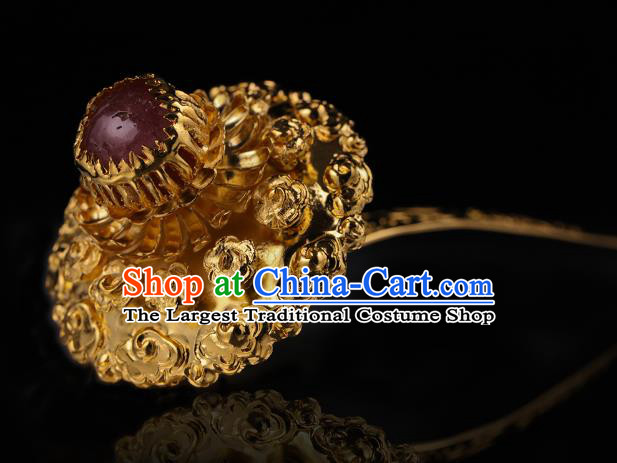 China Ancient Court Woman Hanfu Hair Stick Handmade Hair Accessories Traditional Ming Dynasty Palace Golden Hairpin