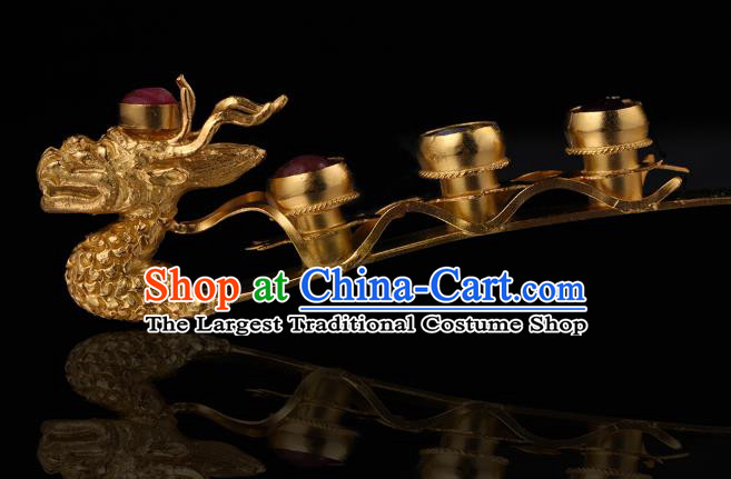 China Traditional Ming Dynasty Hairpin Handmade Hair Accessories Ancient Empress Golden Dragon Hair Stick