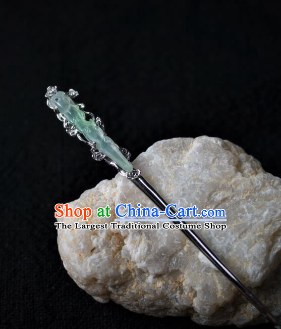 China Ming Dynasty Jade Hairpin Traditional Hanfu Hair Accessories Ancient Princess Argent Hair Stick