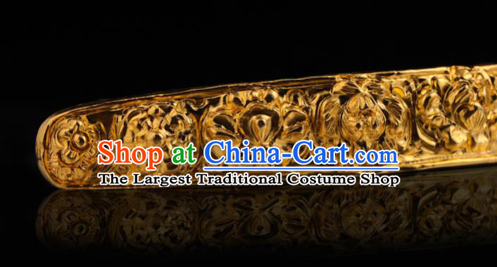 China Traditional Ming Dynasty Gilding Hairpin Handmade Hair Accessories Ancient Empress Golden Peony Hair Crown